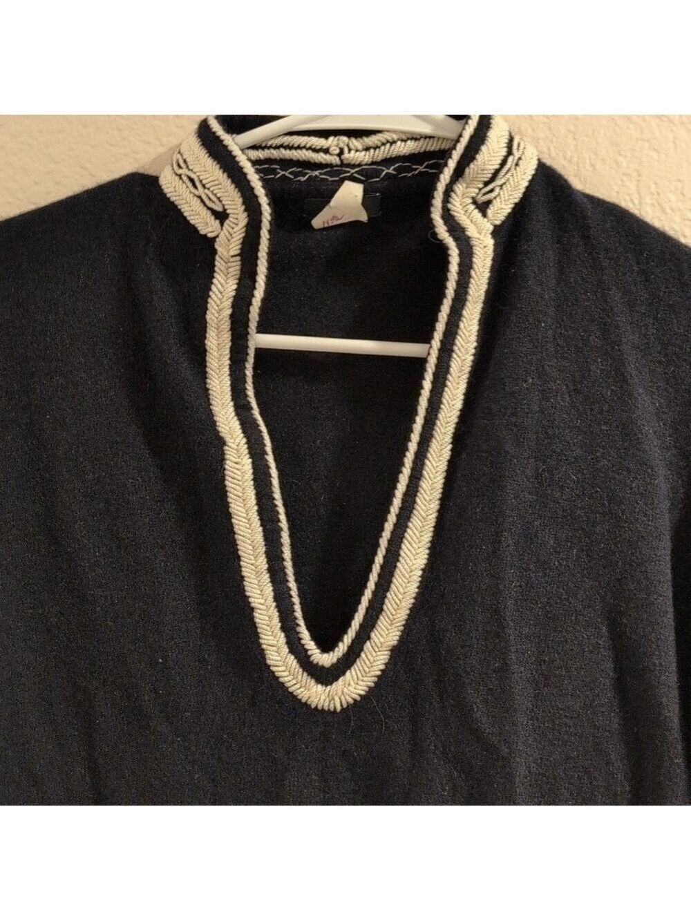 J Crew V Neck Sweater Midnight Blue Off White Trim Small - Picture 2 of 5